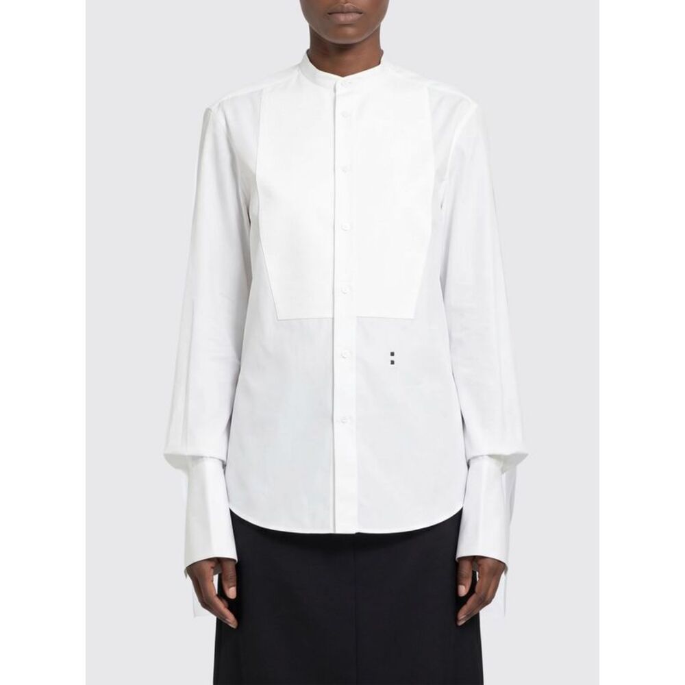 Fendi Women Fendi Cotton Shirt With Mandarin Collar And Embroidered Plastron